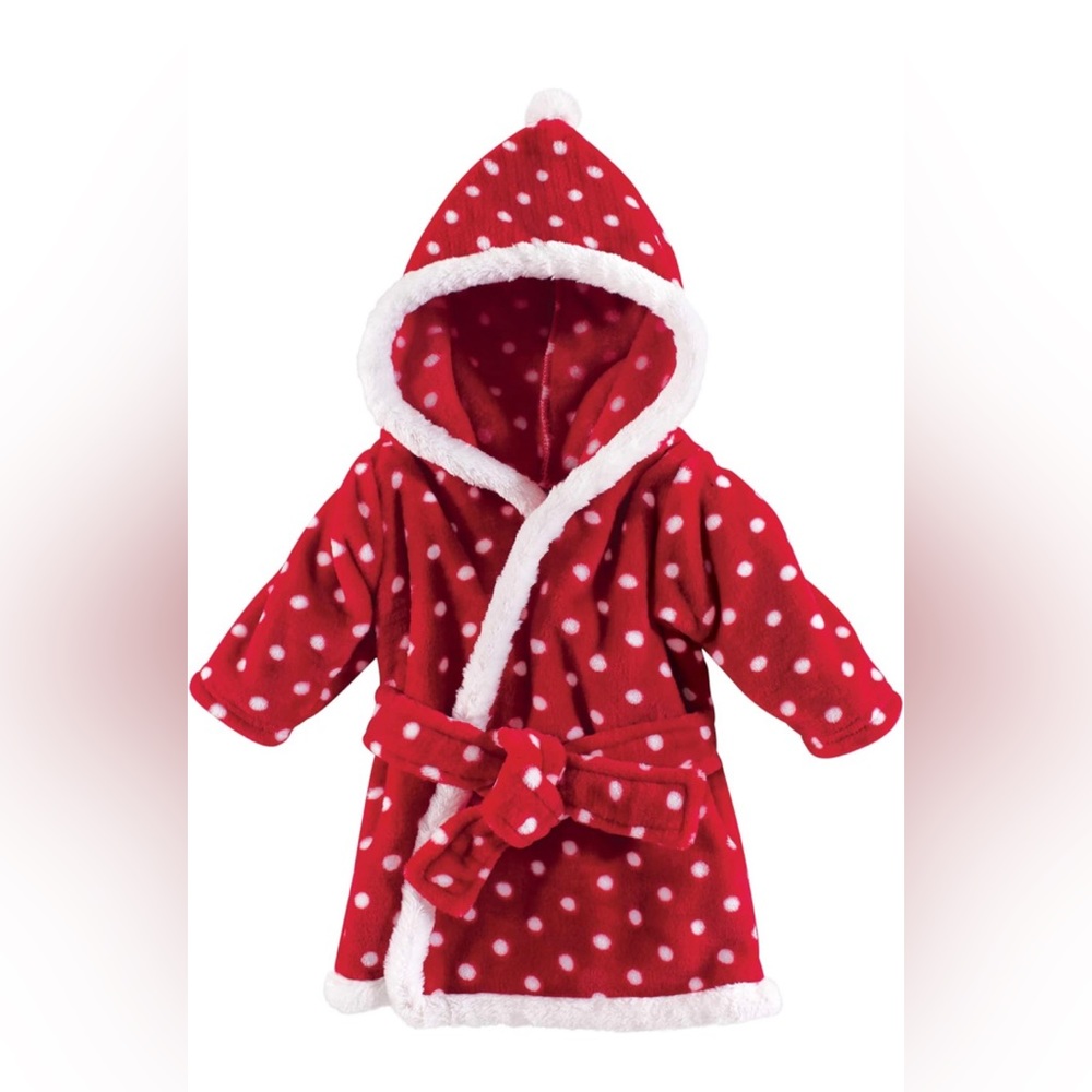 Hudson Baby Red with White Polka Dots Plush Hooded Bathrobe Size 0 - 9 Months